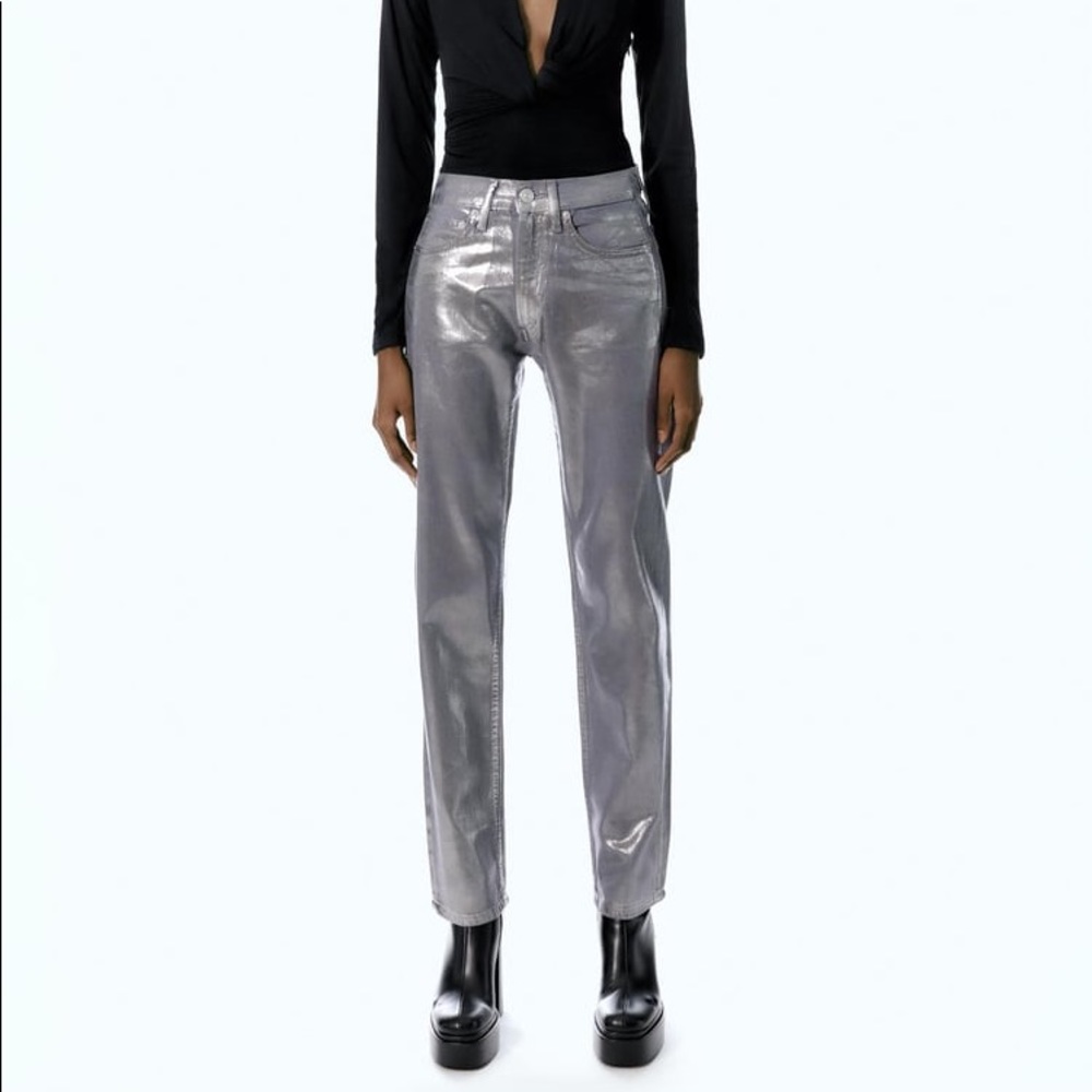 WAXED STRAIGHT-LEG TRF JEANS Zara silver